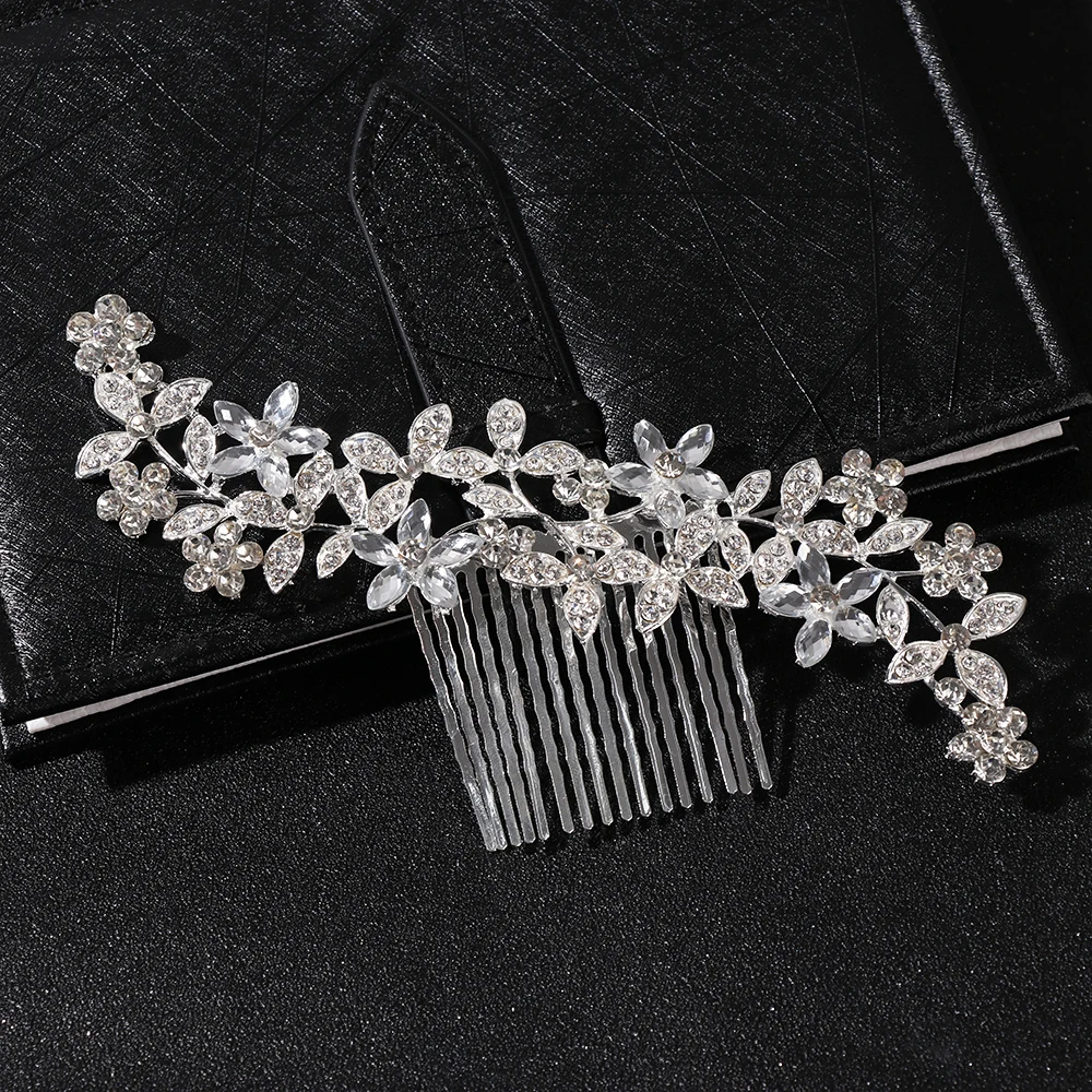 Женский свадебный золотой гребень для волос с розовыми кристаллами блестящий