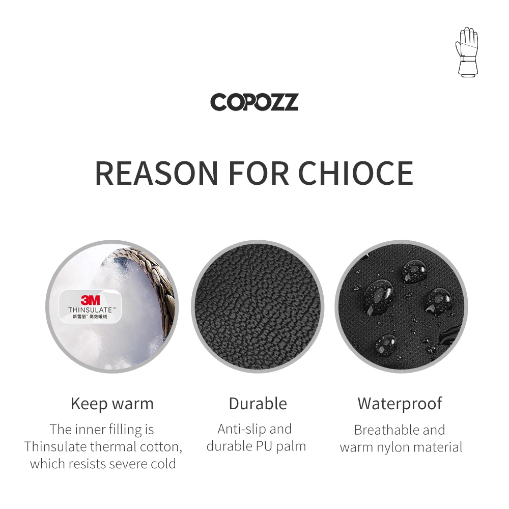 Зимние лыжные перчатки Copozz для мужчин и женщин водонепроницаемые сверхлегкие