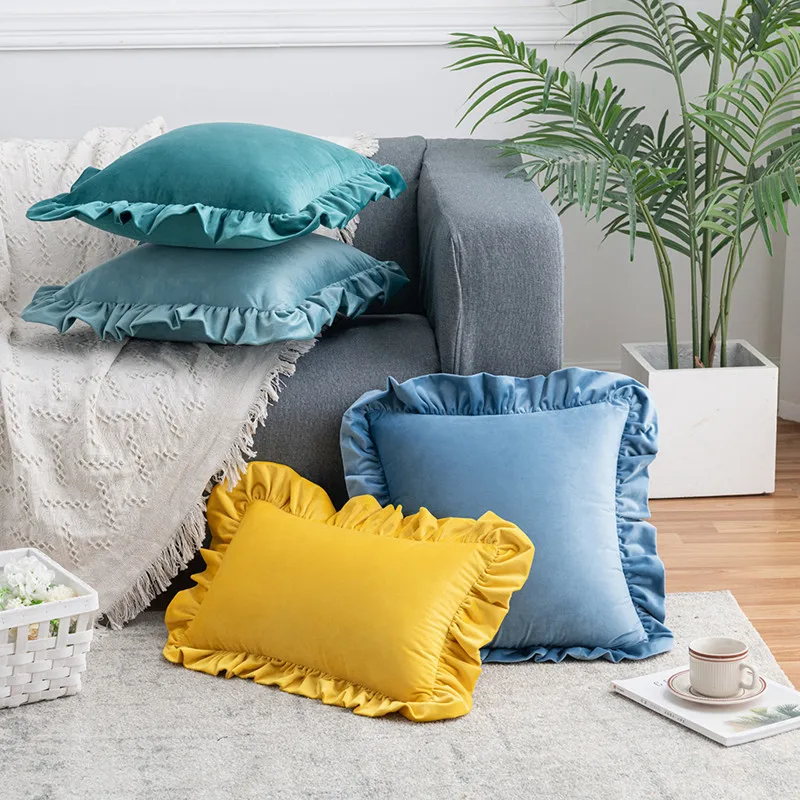 

Modern Lotus Lace Solid Color Pillowcase Velvet Plush Cushion Cover for Sofa Office Car Bed Decorative Pillows Case Home Decor