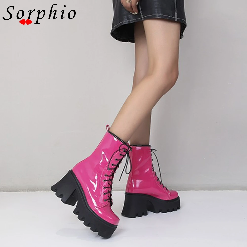 female motorcycle boots chunky heel lace up solid ankle platform shoes woman high quality hot sale short brand 2021 fashion free global shipping