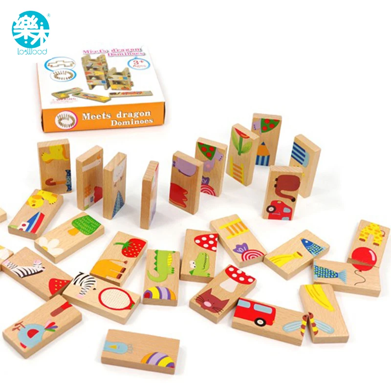 

Children's Wooden Toys board game High-grade 28 pieces Beech Wood Domino Solitaire Early Learning Cognitive Educational Toys