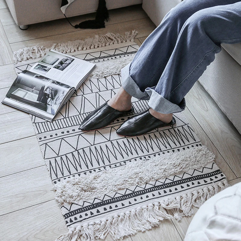 Марокканский подвесной гобелен геометрический напольный ковер коврик с черной и
