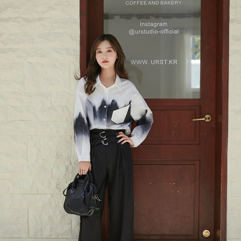 

Boyfriend Shirt Oversized Tie Dye Red&Black Beach Blouse Mujer 2021 Spring Loose Casual Fashion Harajuku Streetwear Tops Blusas