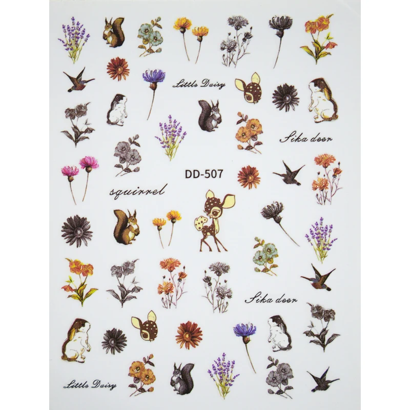 

10PCS Flowers Adhesive Nail Art Applique Fawn Animal Nail Art Slider DIY Plant Nail Art Decoration Supplies Repair Tool