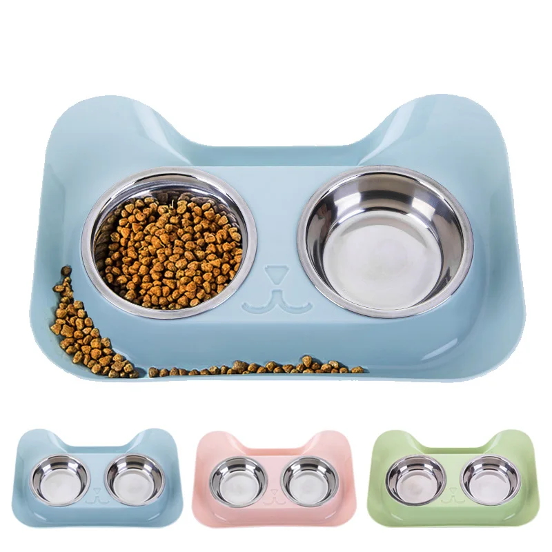 Double Dog Cat Bowls Non-spill & Non-skid Design Food Water Feeder for Small Dogs Cats Feeding Stainless Steel Pet Bowl Supplies | Дом и