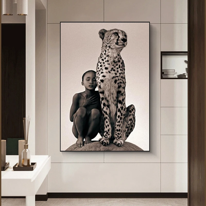 

Child With Cheetah Canvas Paintings Wall Art Posters And Prints Nature Animals Wall Canvas Pictures For Living Room Cuadros