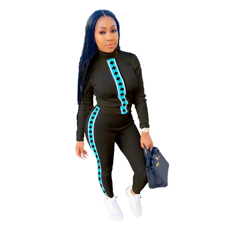 

Women Rib Knitted Two Piece Set Fall Tracksuit Long Sleeve Top and Pants Suit Lounge Wear Outfits 2 Pieces Matching Sets