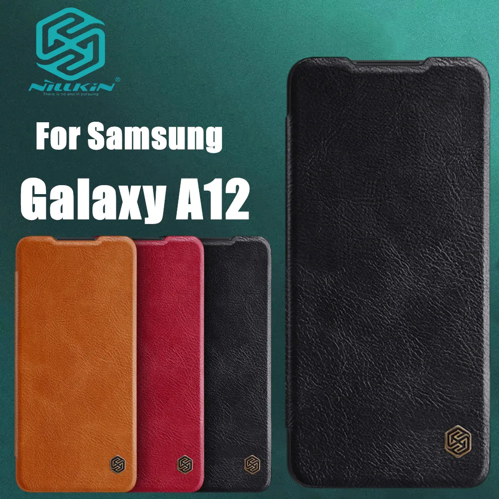 

Case for Samsung Galaxy A12 A 12 Leather Case Nillkin QIN Series Cover Bag Protective Flip Cover With Retail Package