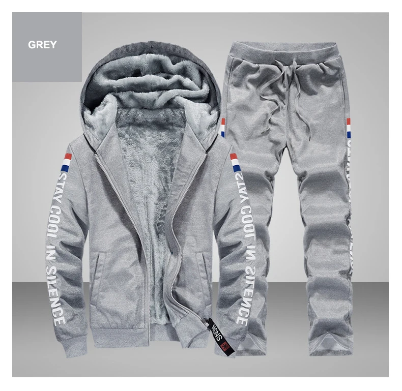 Зимний спортивный костюм, мужской комплект, уплотненный теплый костюм, зимняя флисовая толстовка, спортивная одежда, набор, мужская куртка+ штаны, спортивные костюмы с принтом