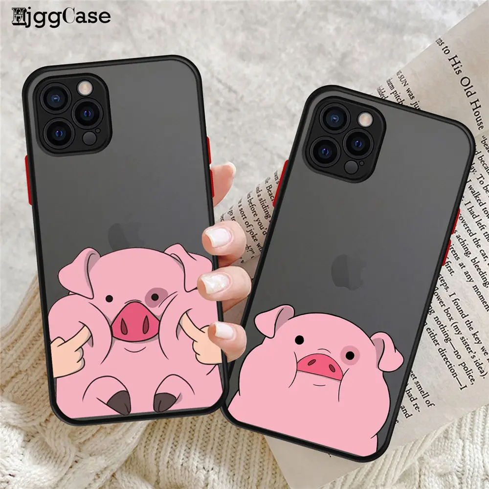 Противоударный матовый чехол с мультяшным изображением поросенка для iPhone 11 12 Pro Xs