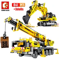 city engineering car bulldozer crane technical truck excavator roller building blocks construction bricks toys for children gift
