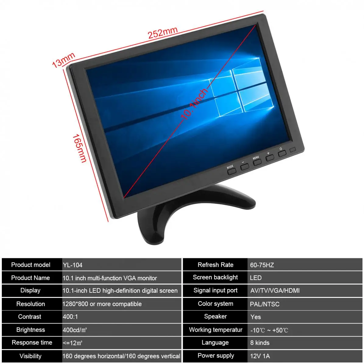 10 1 дюймовый многофункциональный HD монитор на подголовник автомобиля TFT LCD