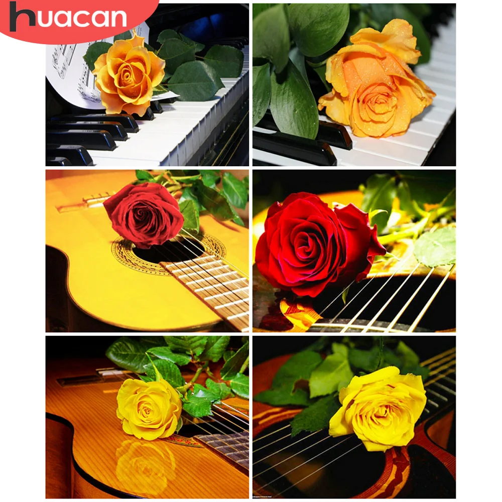 

HUACAN 5D DIY Picture By Numbers Rose Wall Art HandPainted Unique Gift Painting By Number Flower For Living Room