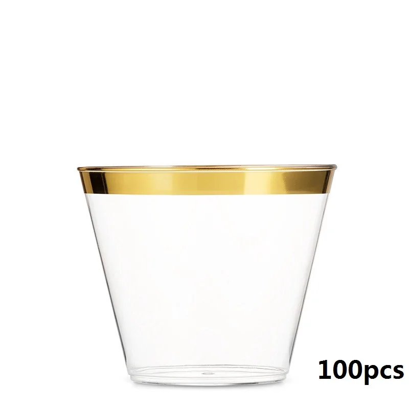 100 шт. серебряная оправа Пластик чашки 9Oz 250ml прозрачные одноразовые стаканы