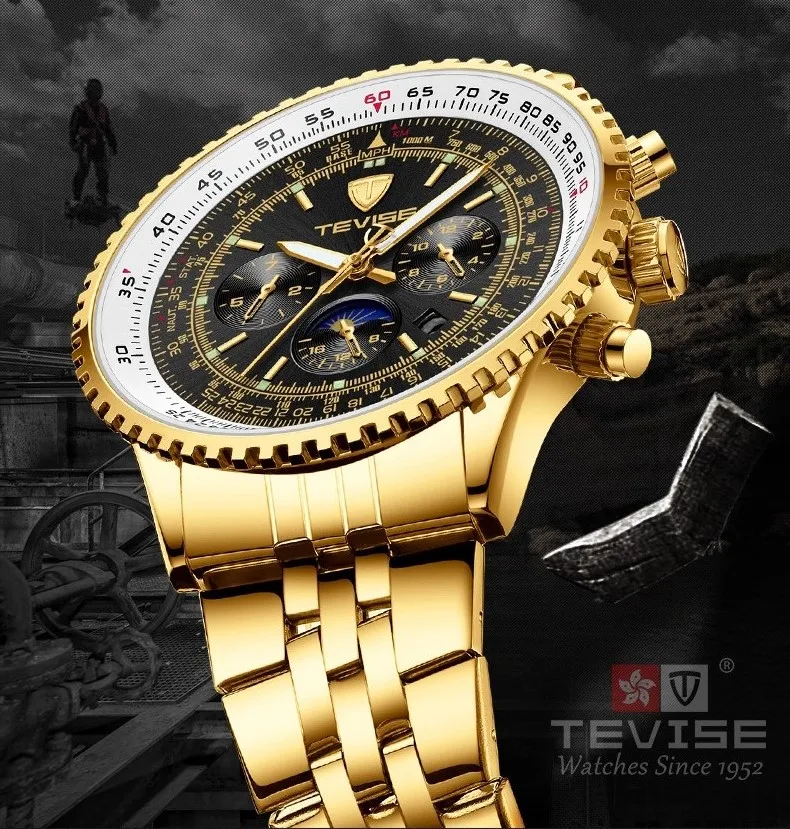 Мужские автоматические часы TEVISE от ведущего бренда роскошные с хронографом