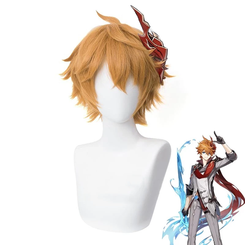 

Парик Genshin Impact тартаглия для косплея, с короткими волосами, 30 см, коричневый, для косплея аниме, термостойкие волосы из синтетики, для Хэллоуи...