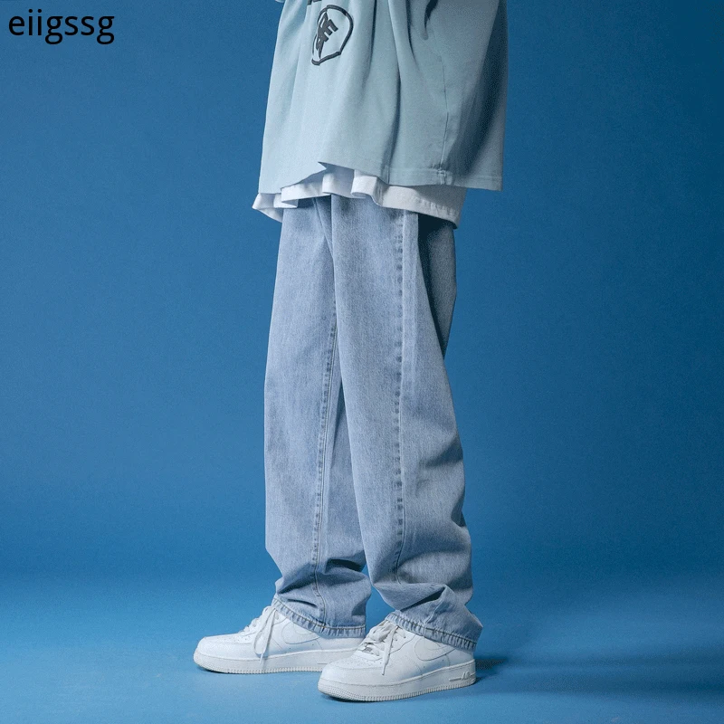 Straight Harem Jeans Summer White/black Korean Man Loose Denim Trousers Streetwear Male Casual Pants Men's Solid Color Plaid MID