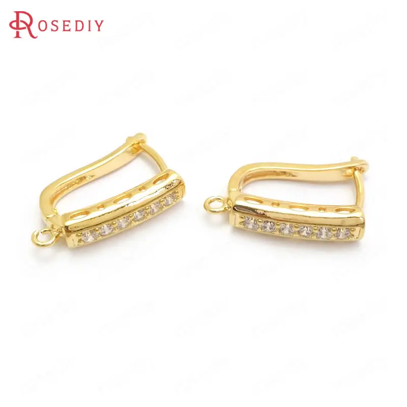 (37211)4 шт 19 мм 24K золото цвет латунь и циркон прямоугольные серьги шпильки застежки