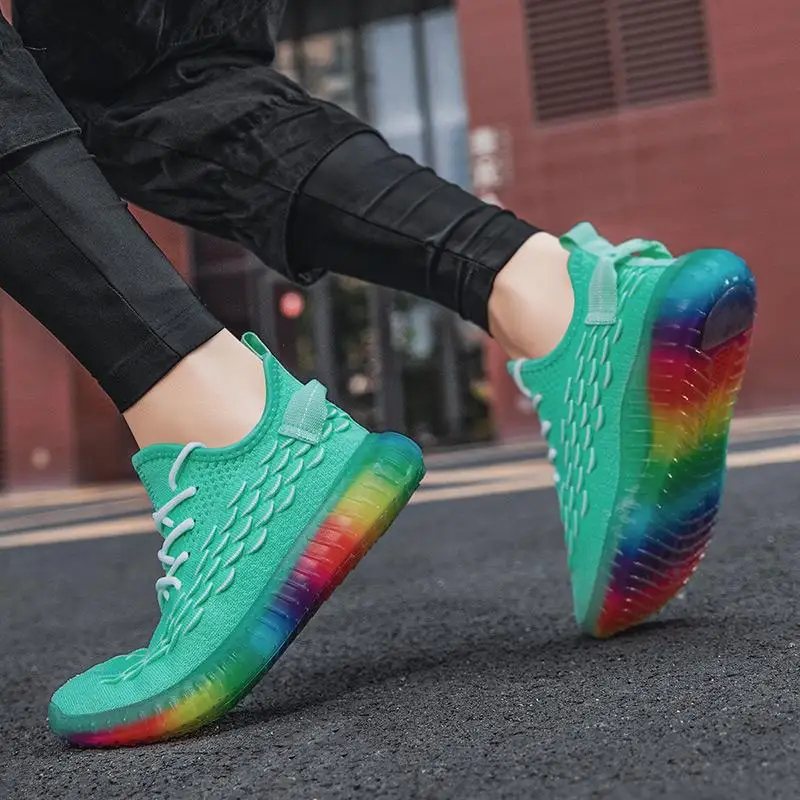 

Men's Shoes Sports Running Shoes Flying Woven Coconut Shoes Rainbow Sole Running Shoes Breathable Wear-resistant Men Sneakers