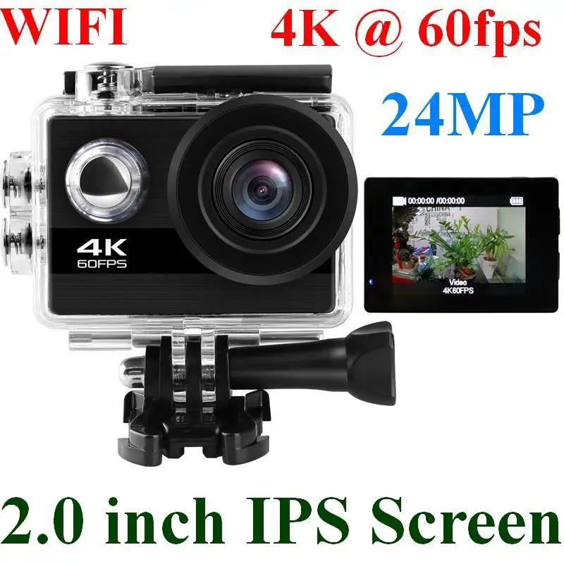 4K Экшн-камера Ultra HD 4K 60fps 24MP Wifi Спортивная камера 2,0 ''ips экран 170D Wide Angel Go Водонепроницаемая профессиональная спортивная видеокамера