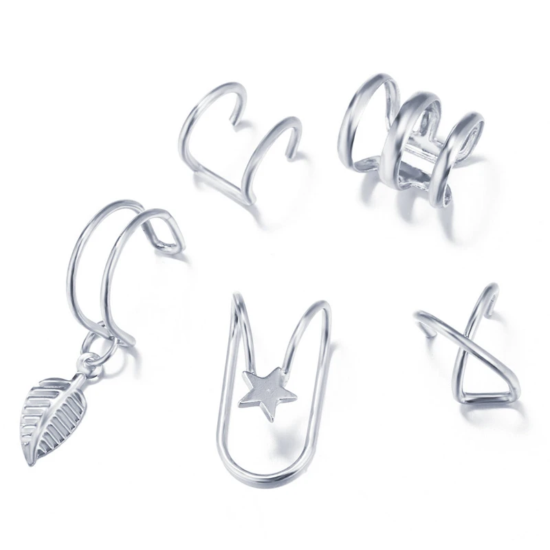 

5 Stks/set Oor Manchet Goud Bladeren Non-Piercing Oor Clips Fake Kraakbeen Earring Sieraden Voor Vrouwen Mannen Groothandel