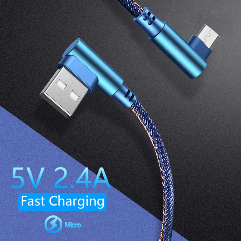 

HEZUGOYI 90 Degree Micro USB Cable For Xiaomi Samsung Fast Charging Charger USB Data Microusb Cable Android Mobile Phone Cable