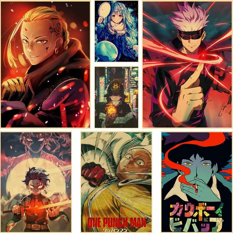 

Classic Anime Posters Retro Kraft Paper Tokyo Revengers/Demon Slayer/Jujutsu Kaisen Poster Wall Art Decor Home Room Art Painting