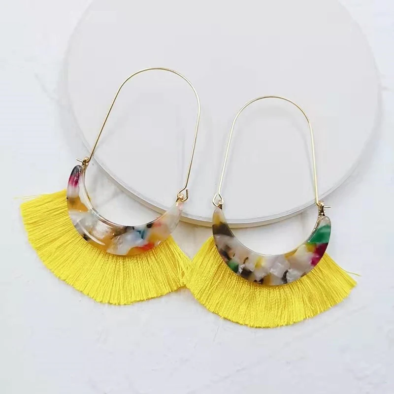 Женские серьги-кисточки с акриловым узором Модная бижутерия в стиле бохо