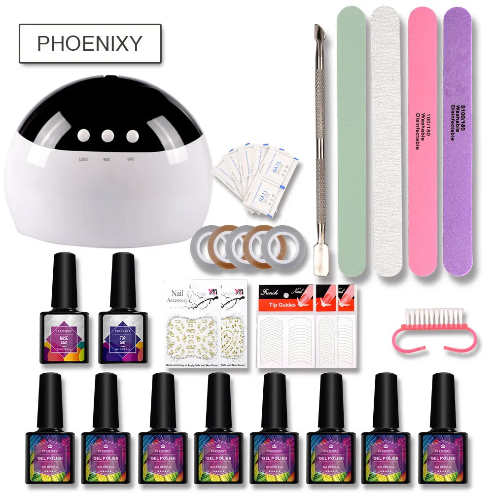 24w-8color Маникюрный набор лампа для ногтей комплект 24 W светодиодный фен 10 шт 8 ml УФ-гель для ногтей набор гель Лаки для ногтей набор Инструменты для маникюра - Цвет: 24w-8color