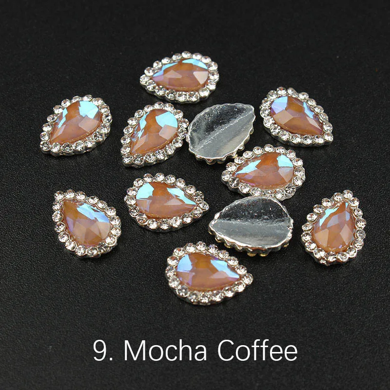 9 Mocha coffee 30 шт цвет мокко 8,5x11,5 мм металлический сплав стекло капли воды Дизайн ногтей Стразы с плоской обратной стороной камень для DIY ногтей - Цвет: 9 Mocha coffee