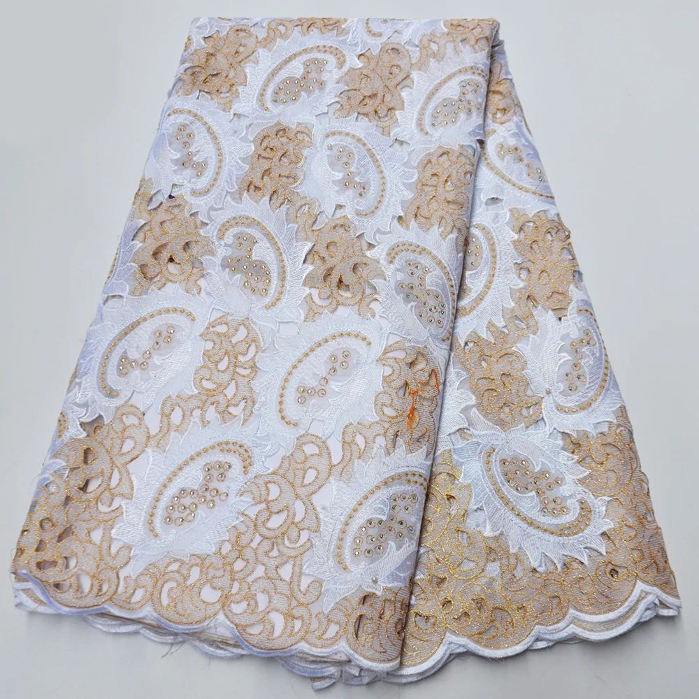 

CS 2021 New African lace fabric with stone Nigerian Cotton Lace Fabric punching bronze Top Swiss Voile Lace In Switzerland Party