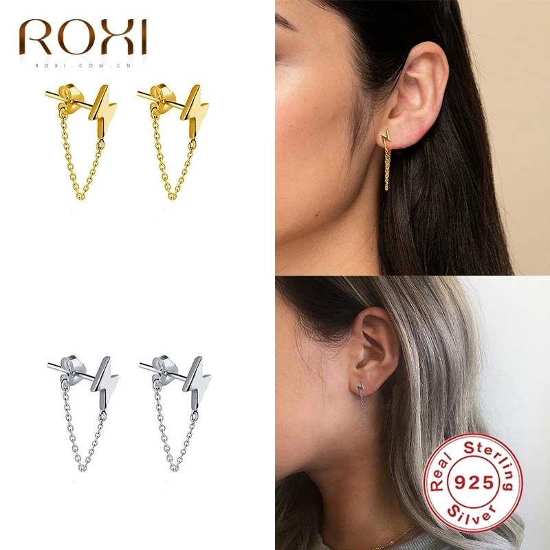 Женские серьги гвоздики из серебра 925 пробы с подвеской молнией|Серьги-гвоздики| |