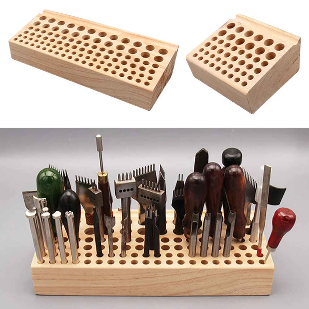 

46/98 holes Wooden Leathercraft Rack Stand DIY Tamping Punching Tools Holder Organizer Storing Leather Tool Storage Box
