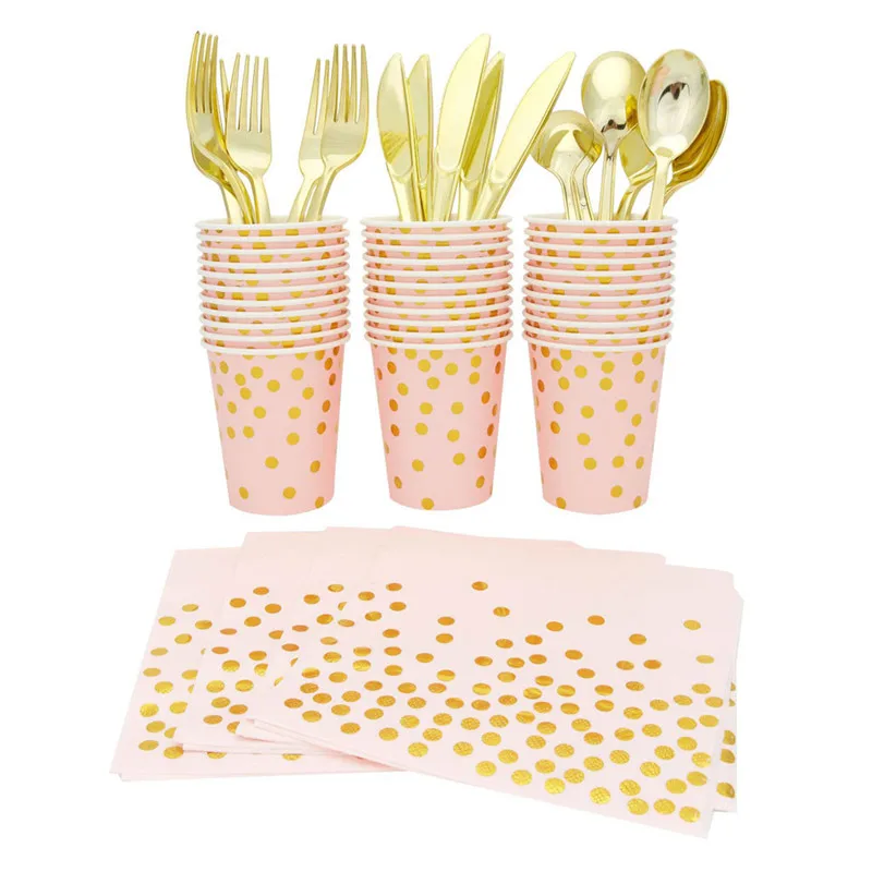 75 шт. одноразовые столовые приборы Золотой Пластик посуда 25 вилка ножи ложки на