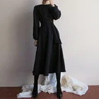 Винтажное однотонное платье-трапеция с круглым вырезом, женское простое длинное платье средней длины, модные женские платья, весна-осень 2021, корейский стиль
