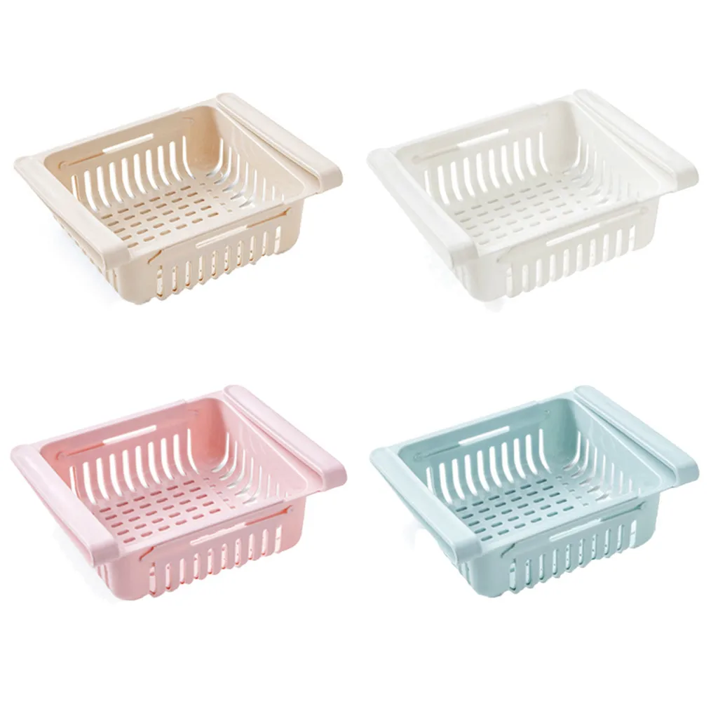 

Bathroom Shelves Fridge Storage Rack With Layer Partition Refrigerator Plastic Storage Holder Kitchen Pull-out Drawer #30