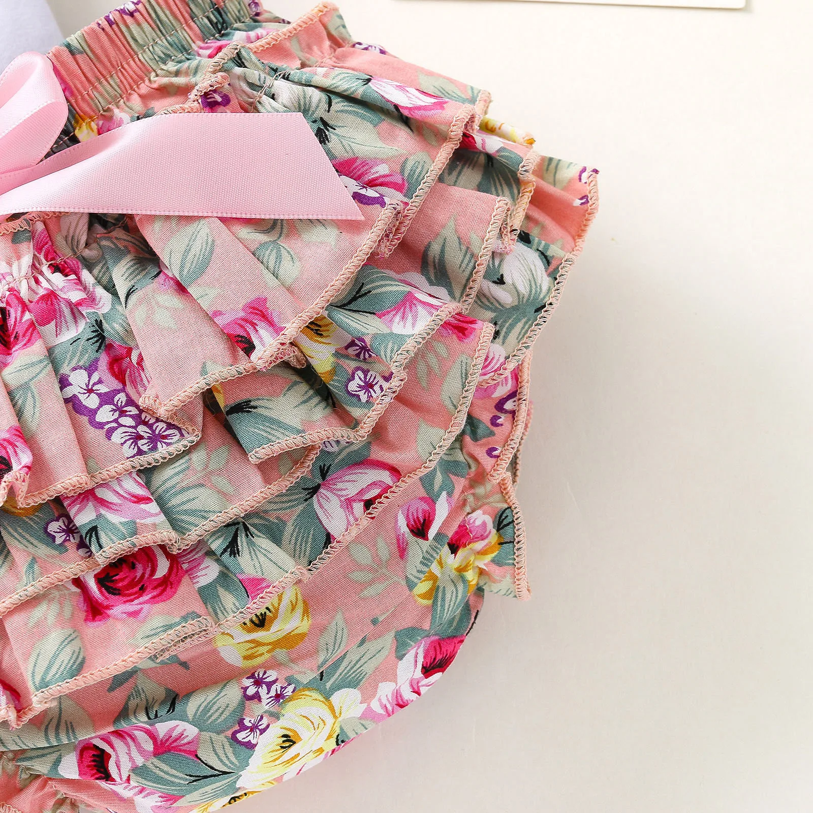 

Infant Boys Outfits Toddler Baby Letter Floral Short Sleeve Romper+Tiered Shorts+Hairband Clothes Sets