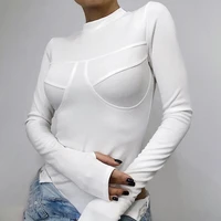 2021 new solid color slim fit breast shaped basic round neck long sleeve bodysuit women bottoming t shirt womens jumpsuit y2k