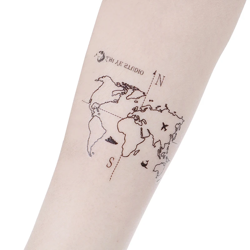 

Waterproof Temporary Fake Tattoo Stickers Vintage Hand-painted Map Geometric