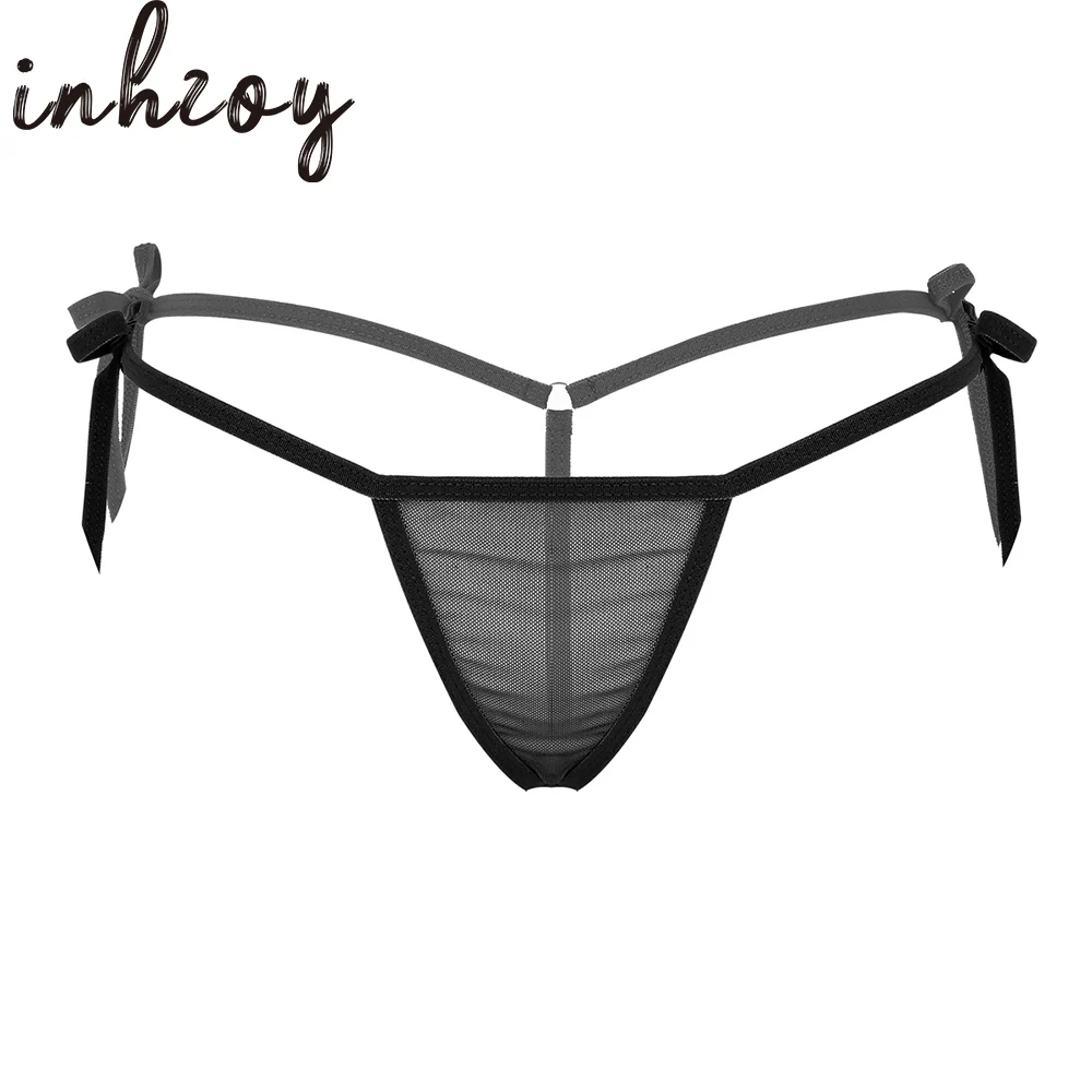 

Женские сетчатые прозрачные стринги, Трусики-бикини, сексуальное прозрачное нижнее белье с завязками сбоку, Т-образные трусики на шнуровке,...
