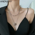 Женское и мужское Двухслойное ожерелье ANENJERY, ювелирное изделие в стиле хип-хоп ручной работы, S-N213 из стерлингового серебра 925 пробы