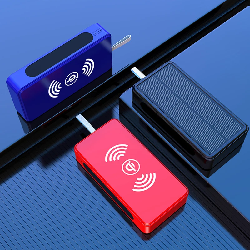 

Внешний аккумулятор на солнечной батарее, 50000 мАч, быстрая Беспроводная зарядка Qi для iPhone 12, Huawei, Samsung, Xiaomi, Внешний аккумулятор со светодиодн...