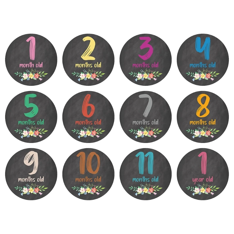 D0AF-pegatinas mensuales florales para beb&eacute;s, calcoman&iacute;as de recuerdo, 12 piezas, accesorios-1
