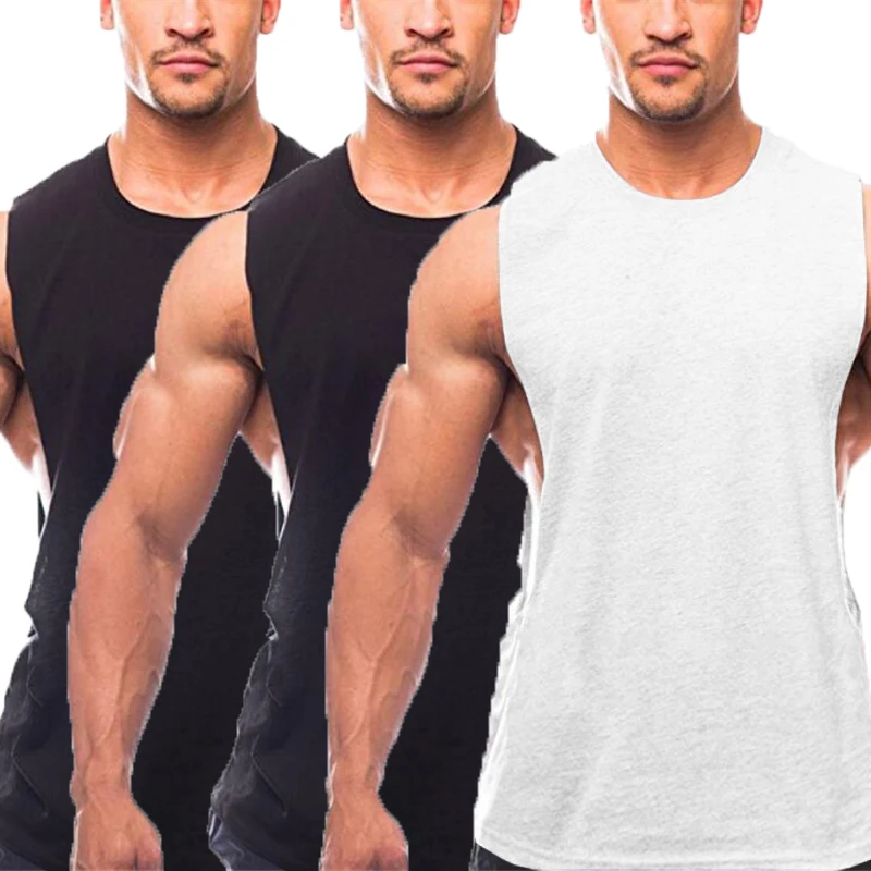 Мужская хлопковая майка однотонная без рукавов одежда для фитнеса и