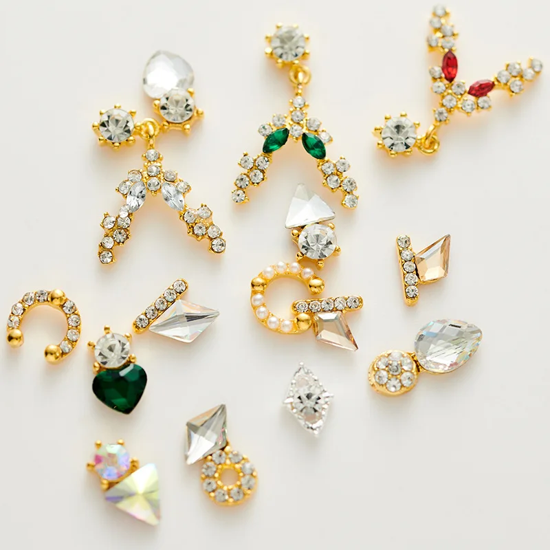 

100pcs 24style Nail alloy rhinestone new glass rhinestone plat back pendant shaped crystal diamond heart drop nail Decor 1