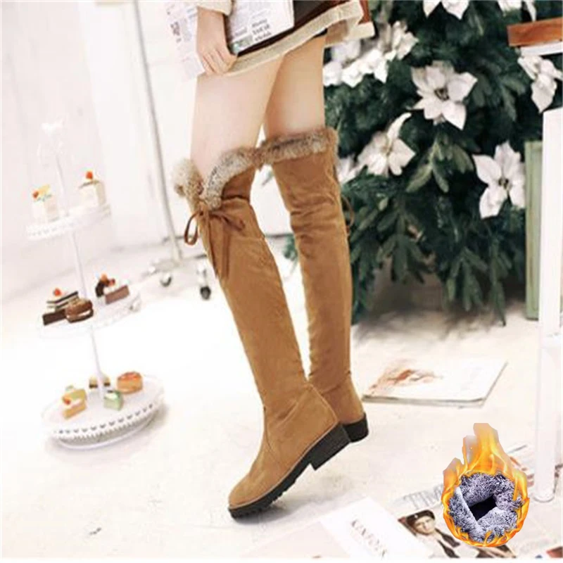 Nvzhen длинные зимние женские сапоги из кроличьего меха и плюша 2021 новые на плоской