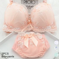 sexy lace underwear sets girl push up bra seamless bras and panty floral pink lingerie suit teen girl kawaii bralette gathered