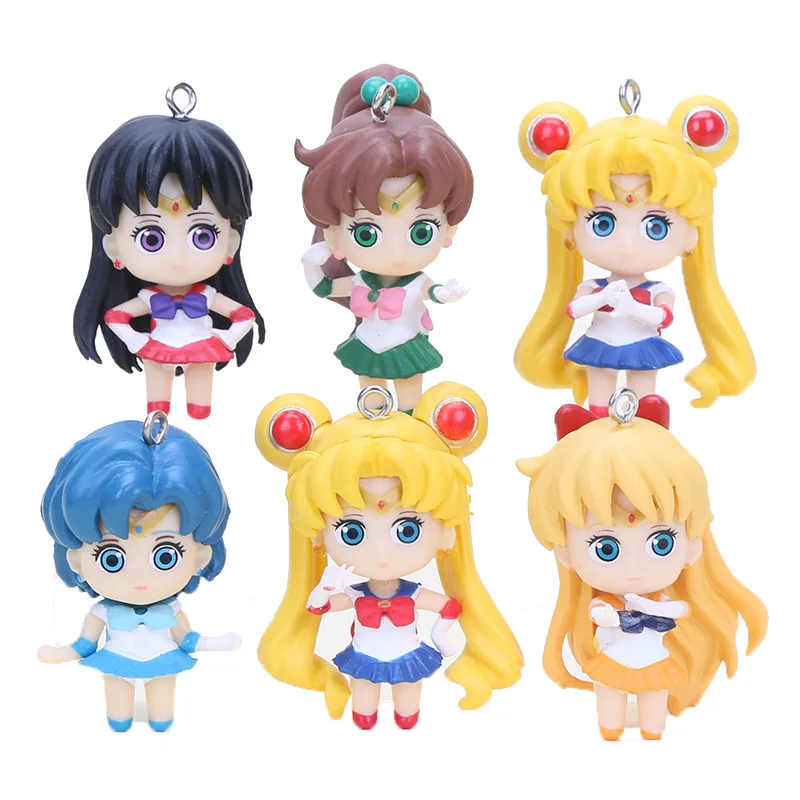 6 шт./компл. брелок с фигурками Сейлор Мун Винус Юпитер Марс Меркурий подвеска ПВХ