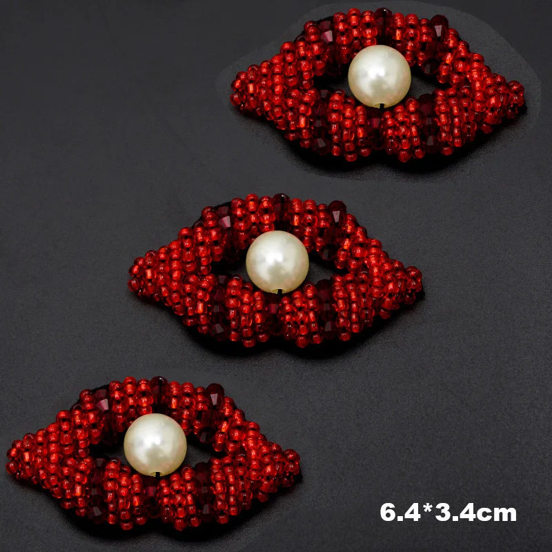 1 шт. красные губы аппликация расшитая бисером и стразами Куртка Патчи для одежды