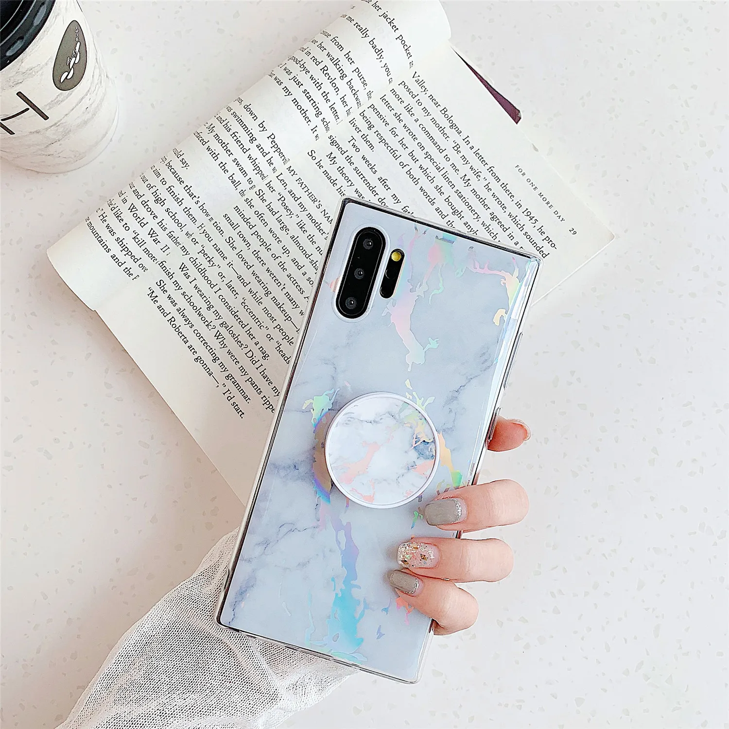 Кольцо рукоятки лазерный чехол под мрамор для самсунг Galaxy S10 плюс S10E S8 S7 край A50 A10